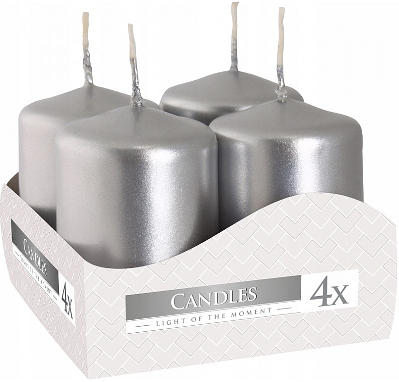 Votive Candle Set 40x60 mm, metallic grey, 4 pcs. - Bispol — photo N1