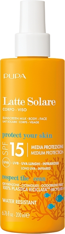 Face & Body Sun Milk - Pupa Sunscreen Milk Medium Protection SPF 15 — photo N1