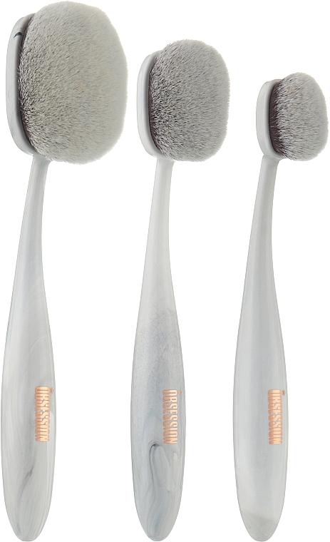 Makeup Brush Set, 3 pcs - Makeup Obsession Marble Contour & Light Brushes White — photo N1