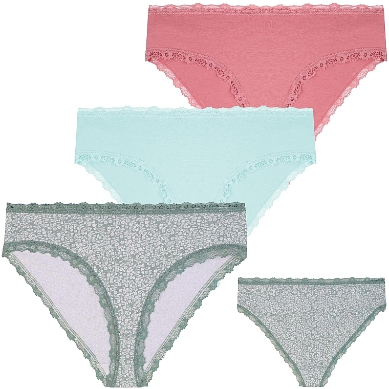 Women Cotton Panties, floral pattern with lace, 3 pcs. - Moraj — photo N3