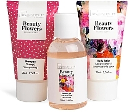 Set - IDC Institute Beauty Flowers Travel Bag (sham/70ml + shawer/gel/100ml + b/lot/70ml+ bag) — photo N2