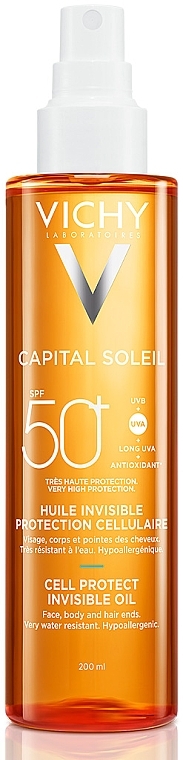 Face, Body and Hair Ends Waterproof Sunscreen Oil, SPF 50+ - Vichy Capital Soleil Invisible Oil SPF 50+ — photo N1