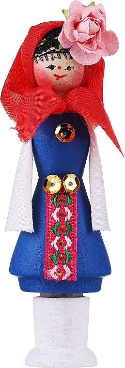 Souvenir Muscal with Aromatic Oil, blue dress, pink rose - Bulgarian Rose Girl — photo N1