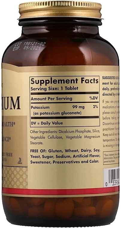 Dietary Supplement "Potassium", 90 mg - Solgar Potassium — photo N3