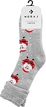 Cotton Christmas Socks, CSL450-039, light grey with Santa Claus - Moraj — photo N1