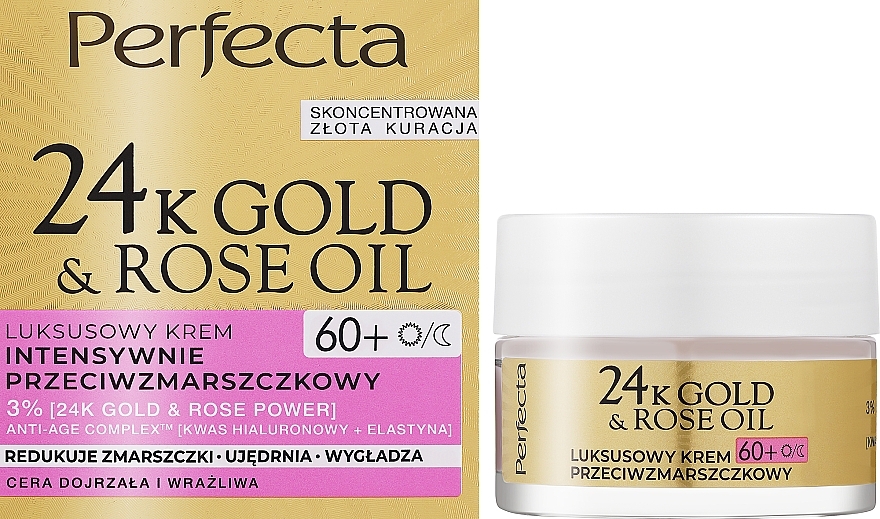 Luxury Intensive Anti-Wrinkle Face Cream - Perfecta 24k Gold & Rose Oil Anti-Wrinkle Cream 60+ — photo N2