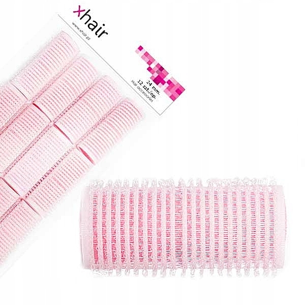Velcro Curlers with Foam Base, d24 mm, pink, 12 pieces - Xhair — photo N2