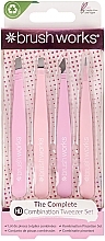 Tweezers Set, 4 pcs, pink - Brushworks 4 Piece Combination Tweezer Set Pink — photo N1