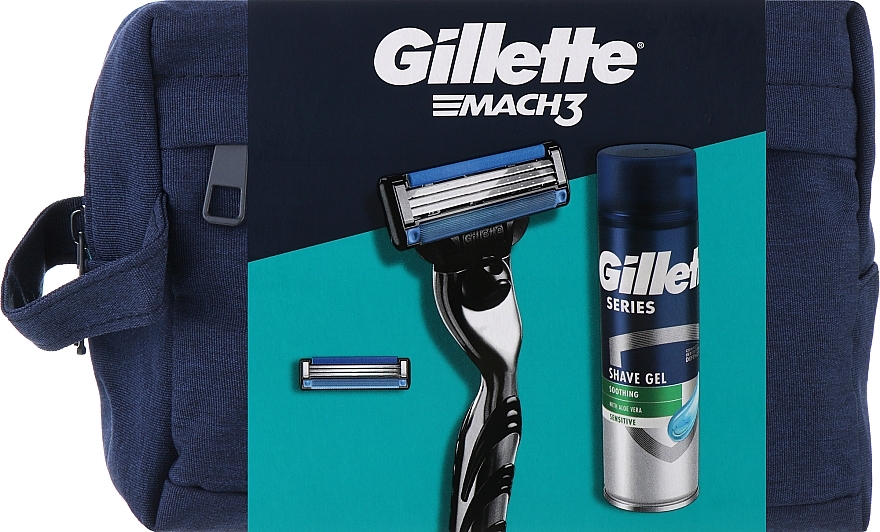 Set - Gillete Mach3 (sh/gel/200ml + razor/1pcs + bag) — photo N1