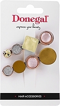 Fragrances, Perfumes, Cosmetics Hair Clips 2 pcs, FA-5673, gold with yellow-pink stones - Donegal