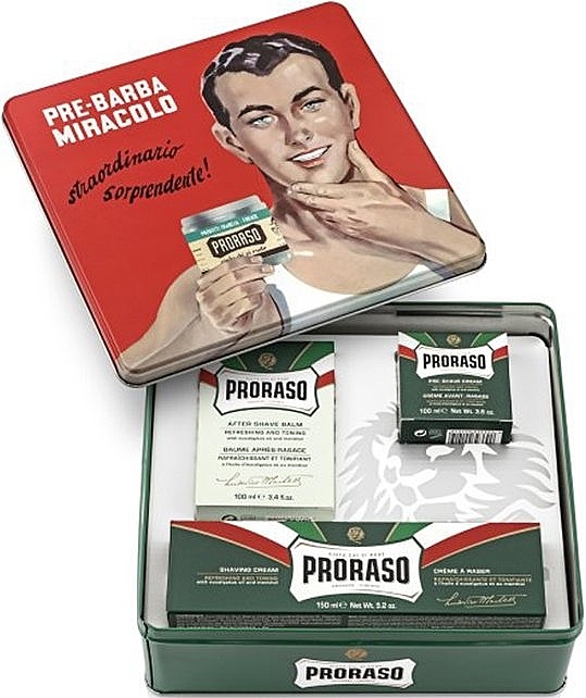 Set - Proraso Vintage Gino Tin: Refreshing (pre/cr/100ml + sh/cr/150ml + ash/cr/100ml) — photo N1