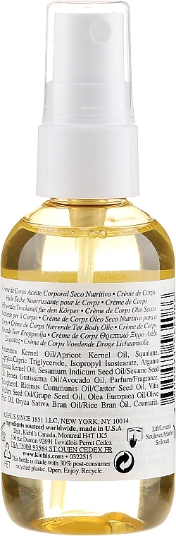 Body Oil - Kiehl`s Creme de Corps Nourishing Dry Body Oil — photo N2