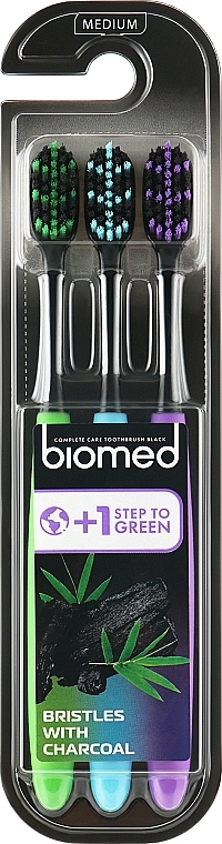 Medium Toothbrush Set, 3 pcs - Biomed Black 2+1 Toothbrush — photo N1