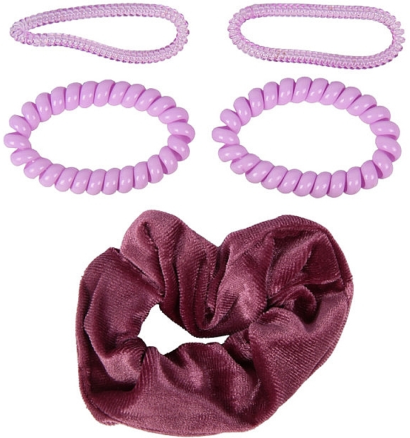 Hair Tie Set, 5 pcs, FA-5833, burgundy-lilac - Donegal — photo N2
