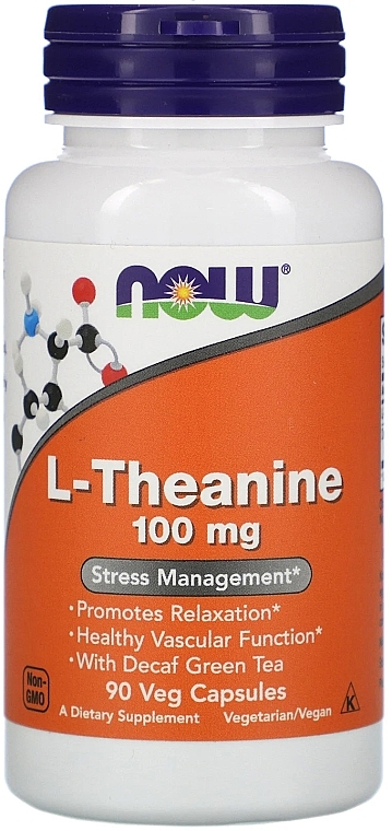 Dietary Supplement "L-Theanine", 100mg - Now Foods L-Theanine Veg Capsules — photo N7
