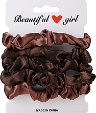 Fragrances, Perfumes, Cosmetics Satin Scrunchie Set, 5 pcs, burgundy + brown + burgundy - Yeye