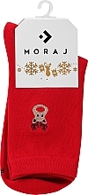 Fragrances, Perfumes, Cosmetics Women's High Socks with Christmas Embroidery, red with deer - Moraj