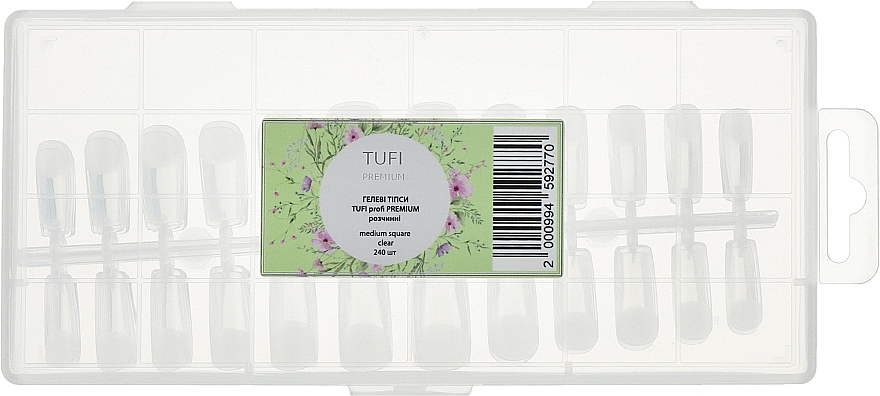 Soluble Gel Tips, medium, transparent, square - Tufi Profi Premium — photo N1