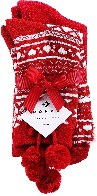 Women Winter Socks, red+red with pattern - Moraj — photo N5