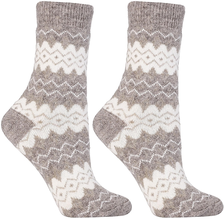 Warm Wool Socks, CSW800-003, brown-beige with ornaments - Moraj — photo N1