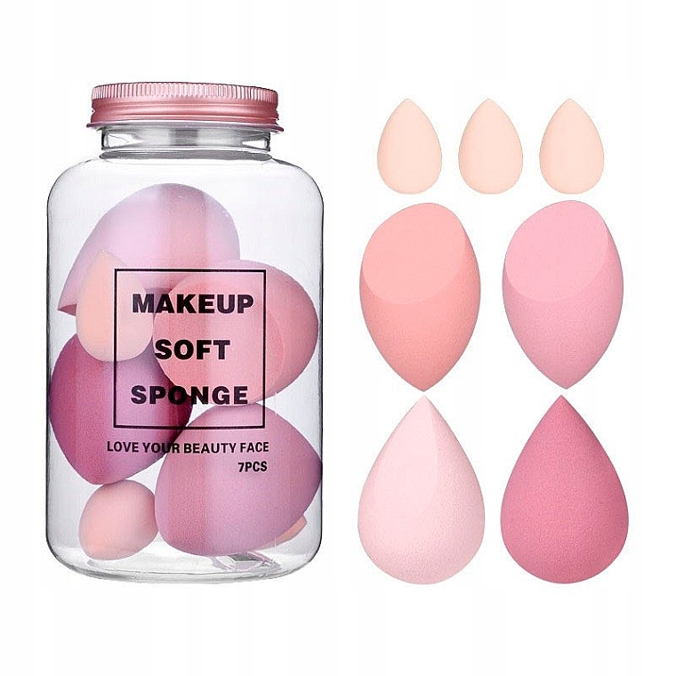 Makeup Sponge Set in Jar, 7 pcs. - Ecarla Makeup Soft Sponge Rose Cream Duo — photo N1