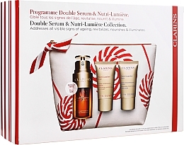 Fragrances, Perfumes, Cosmetics Set - Clarins Double Serum & Nutri-Lumiere Set (serum/ 30 ml + cr/ 15 ml + cr/ 15 ml + bag)