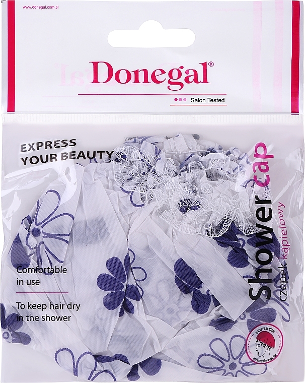 Shower Cap, 9298, white with purple flowers - Donegal Shower Cap — photo N1