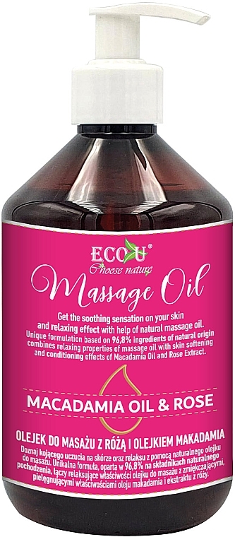 Macadamia & Rose Massage Oil - Eco U Macadamia Oil & Rose Massage Oil — photo N1