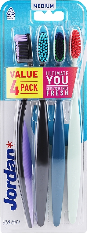 Toothbrush, 4 pcs, medium, black+black+blue+turquoise-orange - Jordan Ultimate You Medium — photo N1