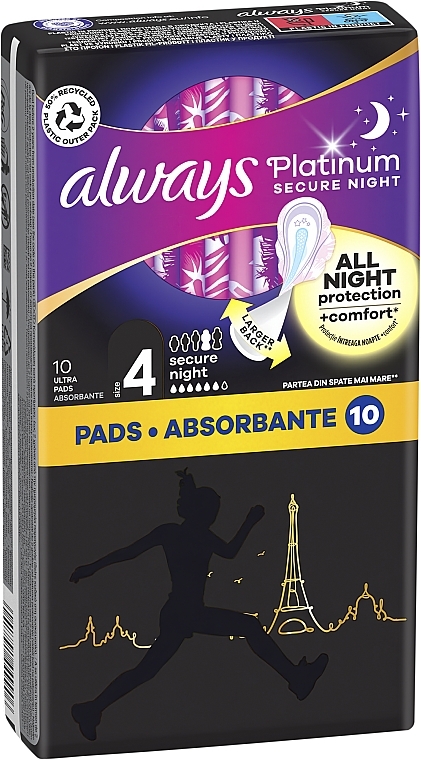 Sanitary Pads, size 4, 10pcs - Always Platinum Secure Night — photo N29