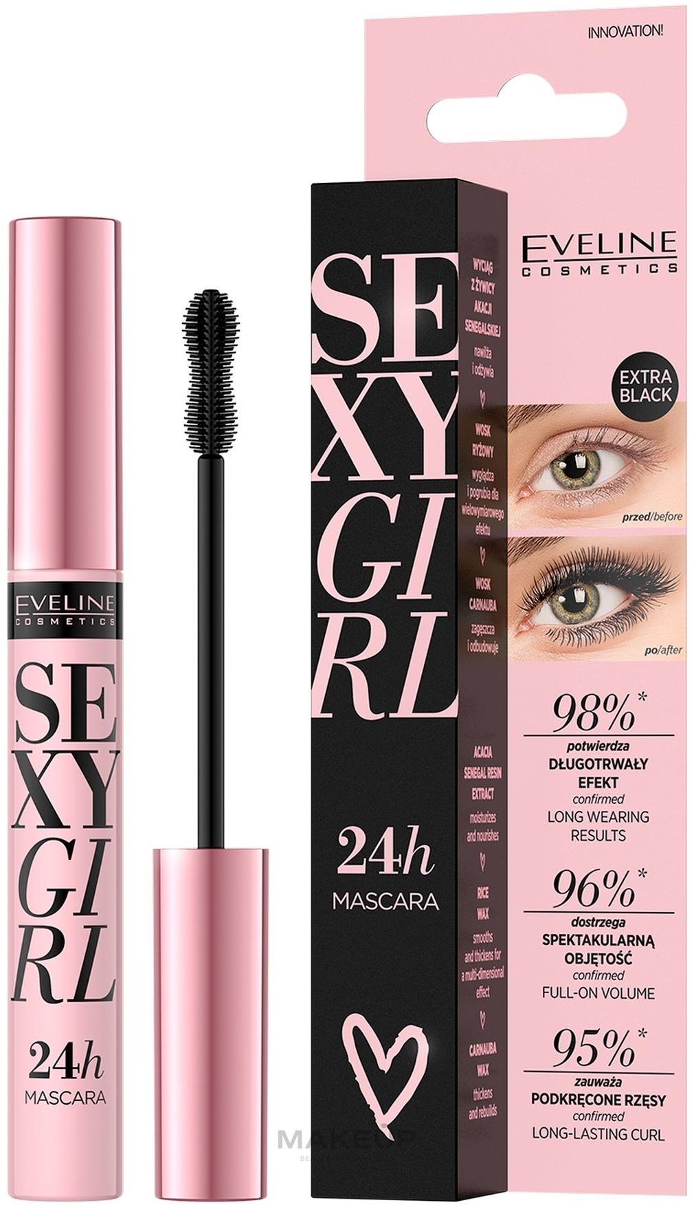 GIFT! Mascara - Eveline Cosmetics Sexy Girl Volumizing Mascara 24h Stronger Long Lash Effect — photo Black