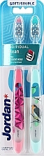 Fragrances, Perfumes, Cosmetics Soft Toothbrush, light blue with bird + bright-pink - Jordan Individual Clean Soft