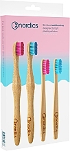 Bamboo Toothbrush Set, for kids and adults, 4 pcs - Nordics Adults + Kids Bamboo Toothbrushes — photo N1