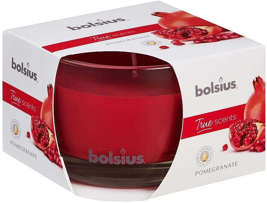 Scented Candle in Glass "Pomegranate", 63/90 mm - Bolsius True Scents Candle — photo N1