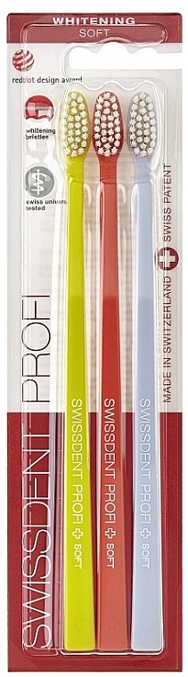 Toothbrush Set, soft, yellow+corral+lilac - Swissdent Profi Whitening Soft — photo N1