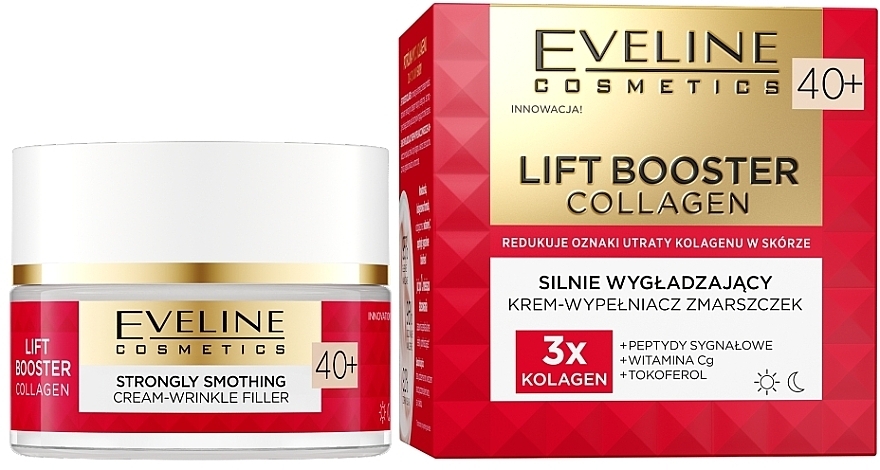 Smoothing Wrinkle Filler Face Cream 40+ - Eveline Cosmetics Lift Booster Collagen Strongly Smoothing Cream-Wrinkle Filler 40+ — photo N1