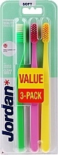 Fragrances, Perfumes, Cosmetics Soft Toothbrush, green, pink, yellow - Jordan Clean Smile Soft