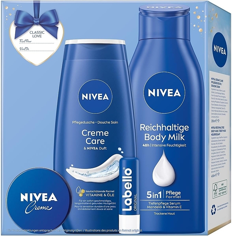 キット - NIVEA Classic Love Gift Set (sh/gel/250ml + b/milk/400ml + lip/balm/5,5ml + f/cr/30ml) — photo N4