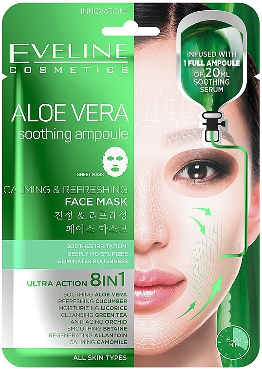 Soothing Sheet Mask - Eveline Cosmetics Aloe Vera Face Mask — photo N1