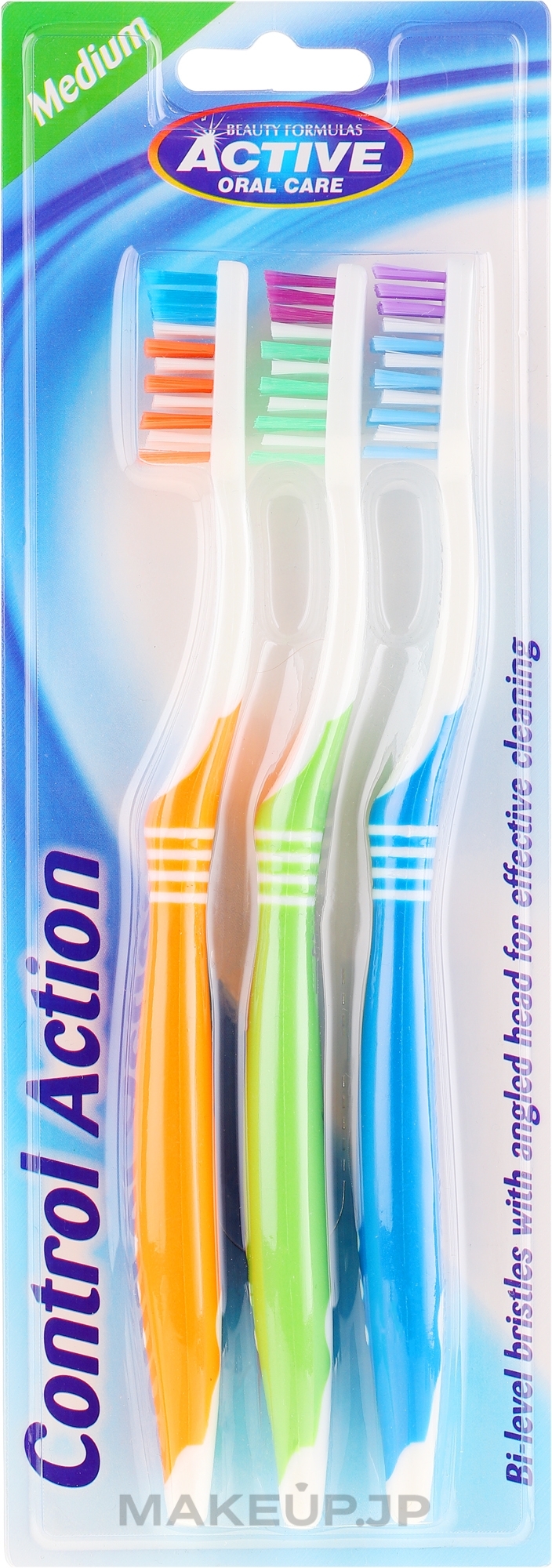 Toothbrushes Set (orange, green, light blue) - Beauty Formulas Control Action Toothbrush — photo 3 szt.