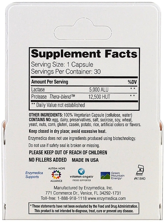 Food Supplement 'Enzymes for Lactose Digestion' - Enzymedica DairyAssist — photo N2