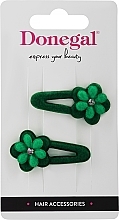 Hair Clip, FA-5607, dark green with flowers, 2 pcs - Donegal — photo N1
