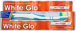 Fragrances, Perfumes, Cosmetics Set "Plaque" with White-Blue Brush - White Glo Anti-Plaque (t/paste/100ml + t/brush/1 + dental/flosser/1)