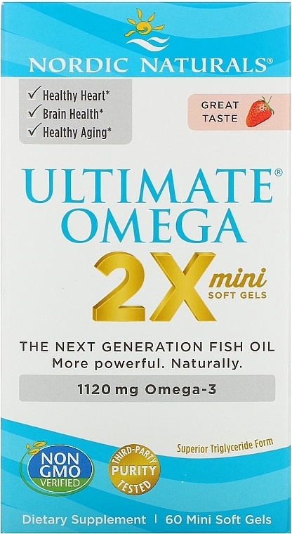 Omega-3 Dietary Supplement, 1120 mg, 60 Soft Gels - Nordic Naturals Ultimate Omega 2X Mini 1120mg Strawberry — photo N1