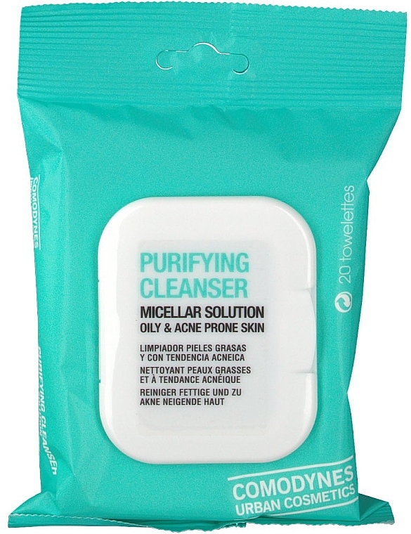 Cleansing Micellar Wipes for Oily & Ance-Prone Skin - Comodynes Purifying Cleanser Oily & Acne Prone Skin — photo N1