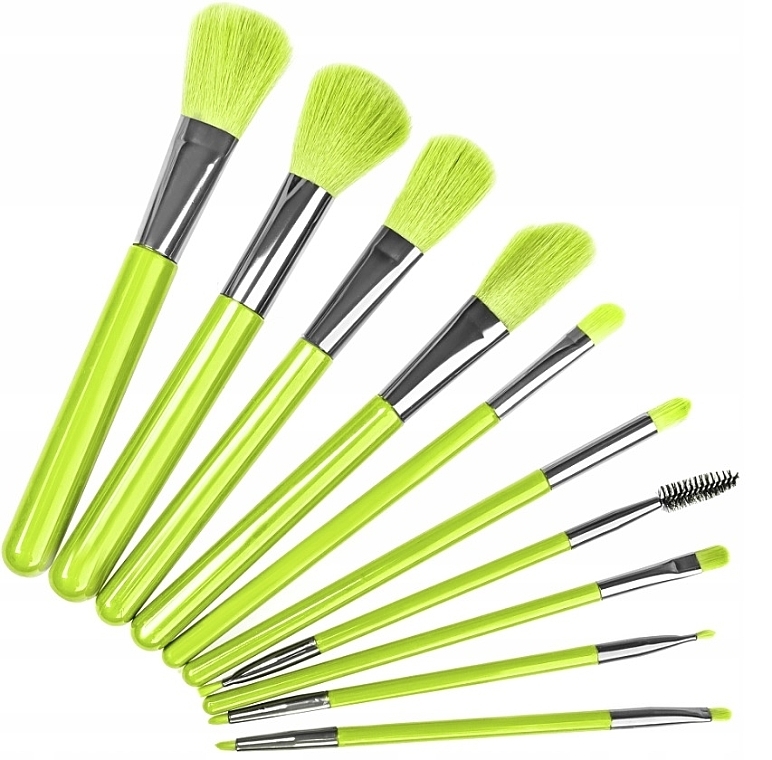 Neon-Green Makeup Brush Set, 10 pcs. - Beauty Design — photo N1