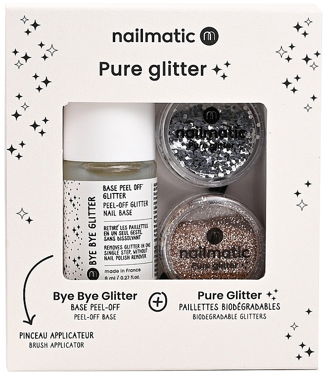 Set - Nailmatic Pure Glitter Silver/Gold Glitter (base/8ml+glitter/2pcs+brush) — photo N1