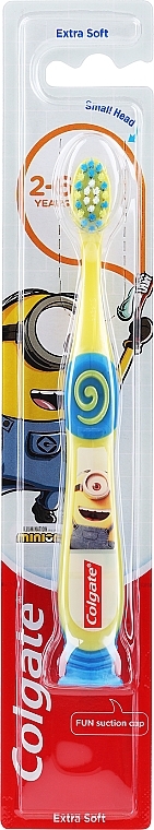 Kids Toothbrush, 2-6 years old, yellow and blue, minions 3 - Colgate Smiles Kids Extra Soft — photo N1