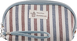 Oval Striped Makeup Bag, grey-blue - Natural Style Handmade — photo N1