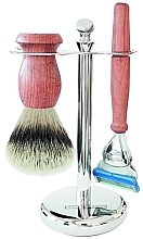 Shaving Set - Golddachs Synthetic Hair, Fusion Chrome Rose Wood (sh/brush + razor + stand) — photo N1